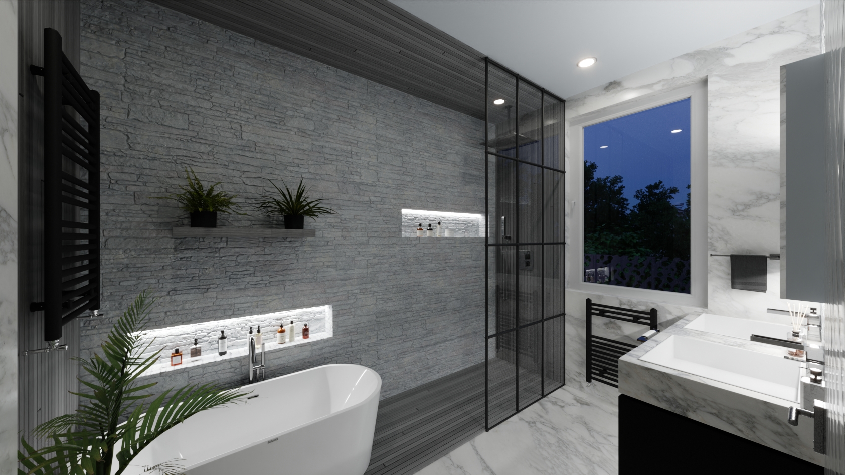 Nyon apartment bathroom at night